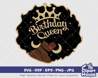 Cumpleaños Reina 2 / Digital SVG - DXF - EPS - png - Jpg / Descarga instantánea / Cricut svg, imprimible, afroamericano svg, mujer negra svg, afro