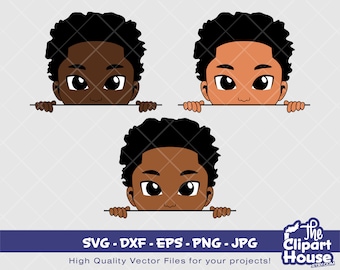 Peekaboo Boy Afro Espiando | SVG digital - DXF - EPS - png - Jpg | Download instantâneo | svg afro-americano, svg de criança negra, svg de criança afro