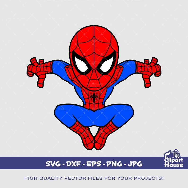 May include: A cartoon illustration of Spiderman in a red and blue suit with a black spider logo on his chest. He is in a crouching position with his arms outstretched.