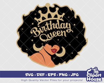 Cumpleaños Reina 3 / Digital SVG - DXF - EPS - png - Jpg / Descarga instantánea / Cricut svg, imprimible, afroamericano svg, mujer negra svg, afro