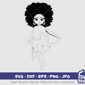 Silhouette de femme super-héros noir | Numérique SVG - DXF - EPS - png - Jpg | Téléchargement instantané | svg afro-américain, svg femme noire, svg héros