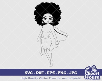 Black Superhero Woman Silhouette | Digital SVG - DXF - EPS - png - Jpg | Instant Download | african american svg, black woman svg, hero svg