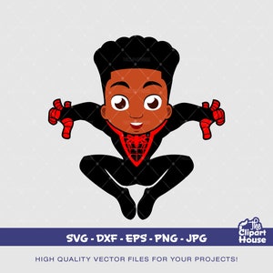 Miles Morales, spiderman svg, black kid svg, afro kid, happy kid, superhero svg