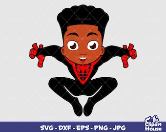 Miles Morales, spiderman svg, czarny dzieciak svg, afro dzieciak, szczęśliwy dzieciak, superbohater svg