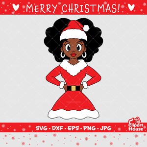 Christmas Cartoony Afro Woman 2, christmas svg, family svg, santa claus svg, festive svg, christmas decorations