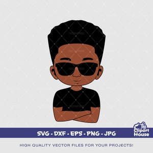Óculos de sol com braços cruzados Black Boy, afro-americano svg, black kid svg, afro child svg, black boy magic svg, peekaboo boy svg