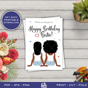 Cartão para impressão de feliz aniversário, cartão para impressão 5x7, cartão para mulheres negras, cartão de feliz aniversário, melhores amigos, cartão para melhor amigo
