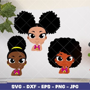 休んでいるかわいい子供女の子 | デジタル SVG - DXF - EPS - png - Jpg | 即時ダウンロード | アフリカ系アメリカ人 SVG、黒人子供 SVG、アフロ子供 SVG、かわいい子供
