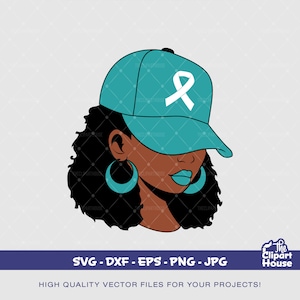 Eierstockkrebs schwarze Frau Kappe, Krebsforschung svg, Krebsband svg, Krebsbewusstseins svg, schwarze Frau svg, Afro Frau svg