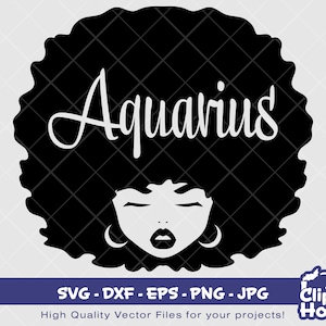Femme Afro Verseau | Numérique SVG - DXF - EPS - png - Jpg | Téléchargement instantané | signe du zodiaque, horoscope, astrologie, anniversaires, étoiles