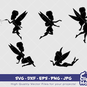 黒い妖精のシルエット 2 | デジタル SVG - DXF - EPS - png - Jpg | 即時ダウンロード | Cricut、黒人女性 SVG、妖精、黒い天使 SVG