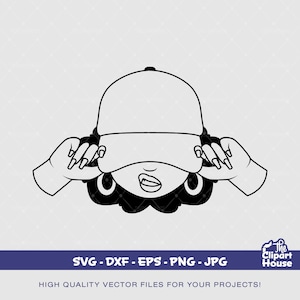 Cartoony Woman Smirk Cap Outline, smirk svg, african american svg, black woman svg, afro girl svg, black girl magic svg