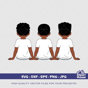 友情の少年たち 3、アフリカ系アメリカ人 svg、黒人少年 svg、アフロ少年 svg、友人グループ svg、兄弟愛 svg