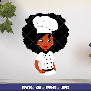 Mujer Negra Chef / PNG Digital - Ai - SVG - JPG / Descarga Instantánea / afro chef svg, afro woman svg, cook svg, black chef svg, chef hat svg