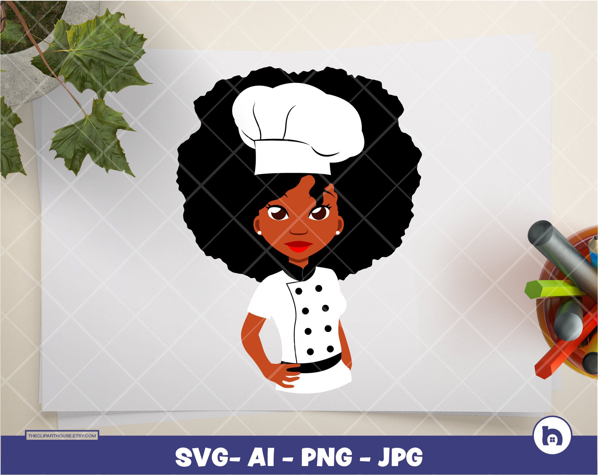Download Black Woman Chef Digital Png Ai Svg Jpg Instant Etsy