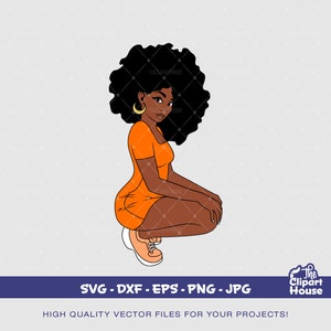 Kneeling Black Afro Woman, african american svg, black woman svg, afro girl svg, black girl magic svg, black queen svg