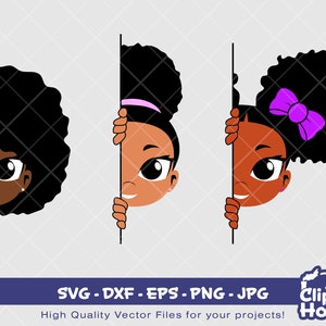 かわいい子供のピーカブーガール | デジタル SVG - DXF - EPS - png - Jpg | 即時ダウンロード | アフリカ系アメリカ人の SVG、黒人の子供の SVG、アフロの子供の SVG、かわいい子供