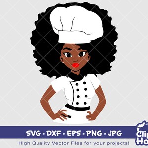 Schwarze Frau Chef 3 | Digital SVG - DXF - EPS - png - Jpg | Sofortdownload | Koch Illustration, Afro Koch Illustration, Afro Frau Illustration, Koch Illustration, Koch Illustration