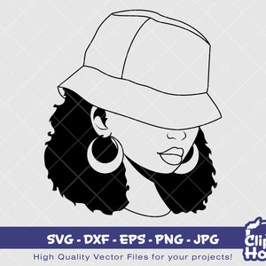 afroamerikanische Eimer-Hut-Frauen-Silhouette | Digital SVG - DXF - EPS - png - Jpg | Sofortdownload | Smirk svg, Afroamerikaner svg, Frau