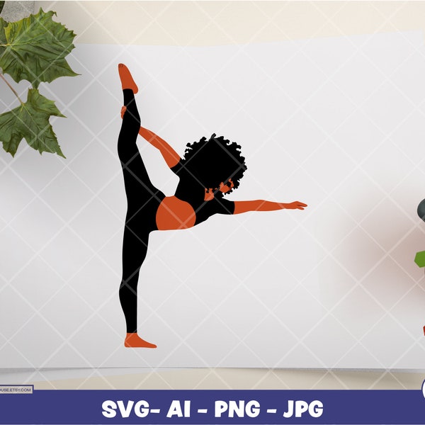 Afro Yoga Pose 3 | Digital PNG - Ai - SVG - JPG | Instant Download | afro svg, yoga pose svg, fitness svg, black woman svg, black dancer svg