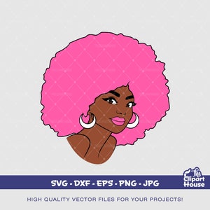 Roze afro vrouw, kankeronderzoek svg, kanker lint svg, kanker bewustzijn svg, zwarte vrouw svg, afro vrouw svg