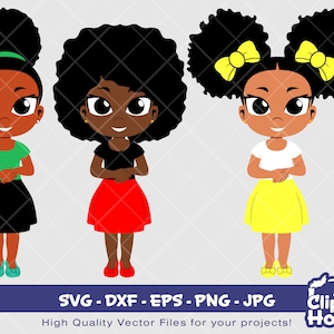 かわいい子供の女の子が立っています | デジタル SVG - DXF - EPS - png - Jpg | 即時ダウンロード | アフリカ系アメリカ人の SVG、黒人の子供の SVG、アフロの子供の SVG、子供の SVG