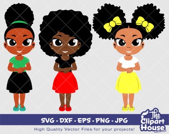 Menina garoto bonito em pé | SVG digital - DXF - EPS - png - Jpg | Download instantâneo | svg afro-americano, svg de criança negra, svg de criança afro, svg de criança