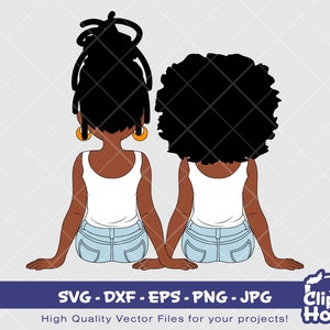 Vriendschap meisjes 2 | Digitale SVG - DXF - EPS - png - jpg | Direct downloaden | Afrikaanse svg, zwarte vrouw, vriendschapsdoelen, beste vrienden