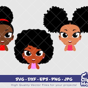 かわいい子供女の子の笑顔 | デジタル SVG - DXF - EPS - png - Jpg | 即時ダウンロード | アフリカ系アメリカ人 SVG、黒人の子供 SVG、アフロの子供 SVG、かわいい子供