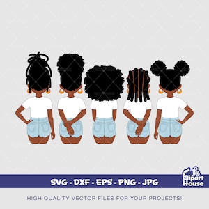 友情の少女たち 5、アフリカ系アメリカ人 SVG、黒人女性、友情の目標、親友、友人のグループ SVG、黒人少女の魔法 SVG