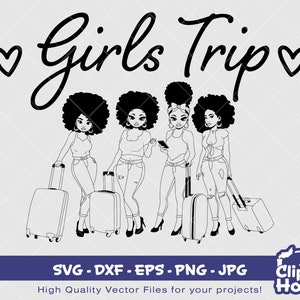 Mädchen Reise Silhouette | Digital SVG - DXF - EPS - png - Jpg | Sofortdownload | Freundschaftsziel, Freundschaft svg, Reise svg, Gruppenaktivität