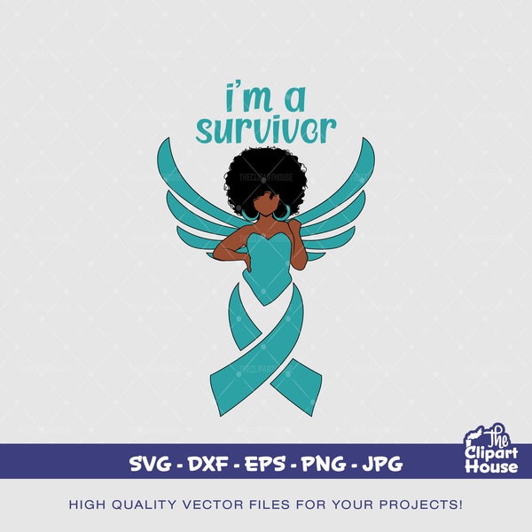 Im A Ovarian Survivor Woman, cancer research svg, cancer ribbon svg, cancer awareness svg, black woman svg, afro woman svg