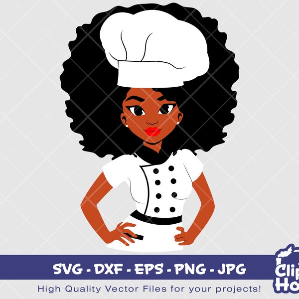 Black Woman Chef 2 | Digital SVG - DXF - EPS - png - Jpg | Instant Download | afro chef svg, afro woman svg,cook svg,black chef svg,chef hat