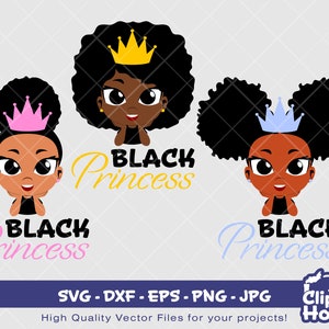 かわいい子供のプリンセス | デジタル SVG - DXF - EPS - png - Jpg | 即時ダウンロード | アフリカ系アメリカ人 SVG、黒人の子供 SVG、アフロの子供 SVG、かわいい子供
