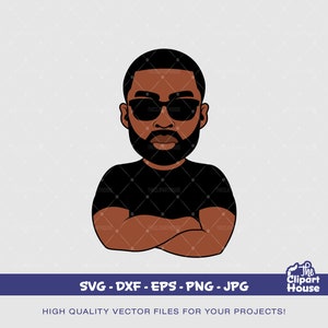 Arms Crossed Sunglasses Black Man, Afro-Amerikaanse svg, zwarte man svg, bebaarde man svg, zwarte excellentie svg, melanine svg, dope svg