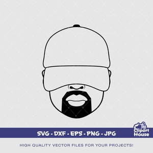Black Man Goatee Cap Outline, african american svg, black man svg, bearded man svg, black excellence svg, melanin svg, black king svg