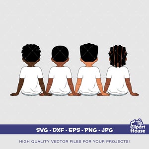 友情の若い男の子、アフリカ系アメリカ人 svg、黒人の少年 svg、アフロの少年 svg、友人のグループ svg、兄弟愛 svg