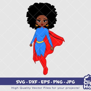 Femme super-héros noire | Numérique SVG - DXF - EPS - png - Jpg | Téléchargement instantané | svg afro-américain, svg femme noire, héros, svg superwoman