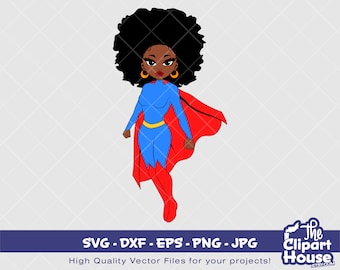 黒人スーパーヒーロー女性 | デジタル SVG - DXF - EPS - png - Jpg | 即時ダウンロード | アフリカ系アメリカ人 SVG、黒人女性 SVG、ヒーロー、スーパーウーマン SVG