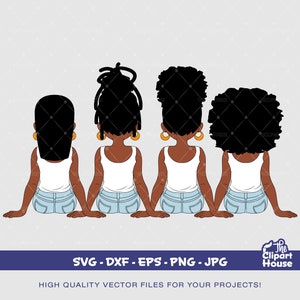 友情の少女たち 4 | デジタル SVG - DXF - EPS - png - Jpg | 即時ダウンロード | アフリカの SVG、黒人女性、友情の目標、親友