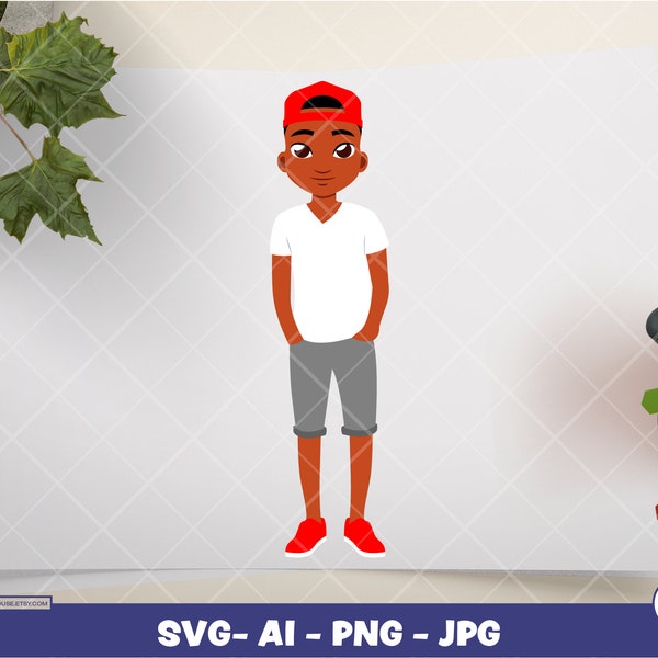 Black Teen Boy Summer | Digital PNG - Ai - SVG - JPG | Instant Download | Cricut, svg, printable, african american svg, black boy svg, afro