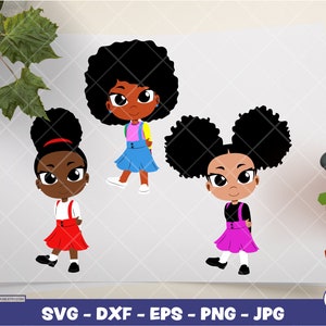 かわいい子供女の子 | デジタル SVG - DXF - EPS - png - Jpg | 即時ダウンロード | アフリカ系アメリカ人 SVG、黒人子供 SVG、アフロ子供 SVG、かわいい子供 SVG