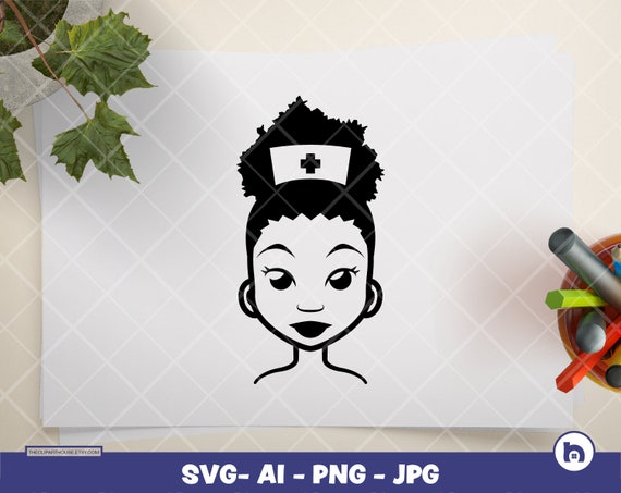 Download Free Afro Bun Nurse Silhouette Digital Png Ai Svg Jpg Etsy SVG Cut Files