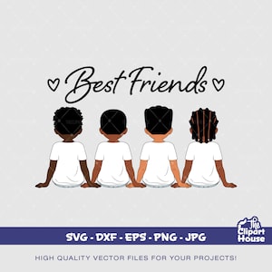 親友の少年たち、アフリカ系アメリカ人 svg、黒人少年 svg、アフロ少年 svg、友人グループ svg、兄弟愛 svg