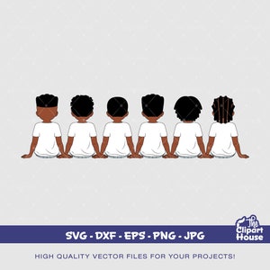 友情の少年たち 6、アフリカ系アメリカ人 svg、黒人少年 svg、アフロ少年 svg、友人グループ svg、兄弟愛 svg