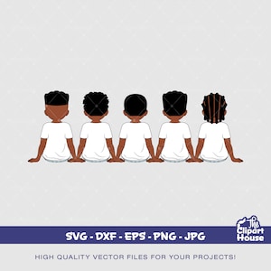 友情の少年たち 5、アフリカ系アメリカ人 svg、黒人少年 svg、アフロ少年 svg、友人グループ svg、兄弟愛 svg