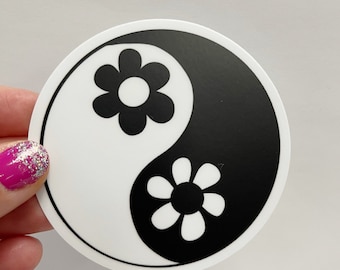 90s Floral Yin Yang Sticker: Matte Vinyl Die Cut