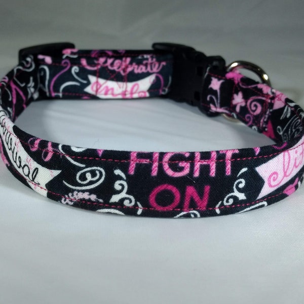 Dog Collar - Breast Cancer Black Pink Ribbon