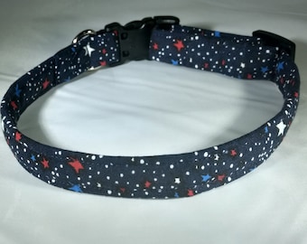 Dog Collar - Navy with Red, White and Blue Stars