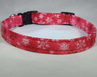 Dog Collar - Red Glitter Snowflakes